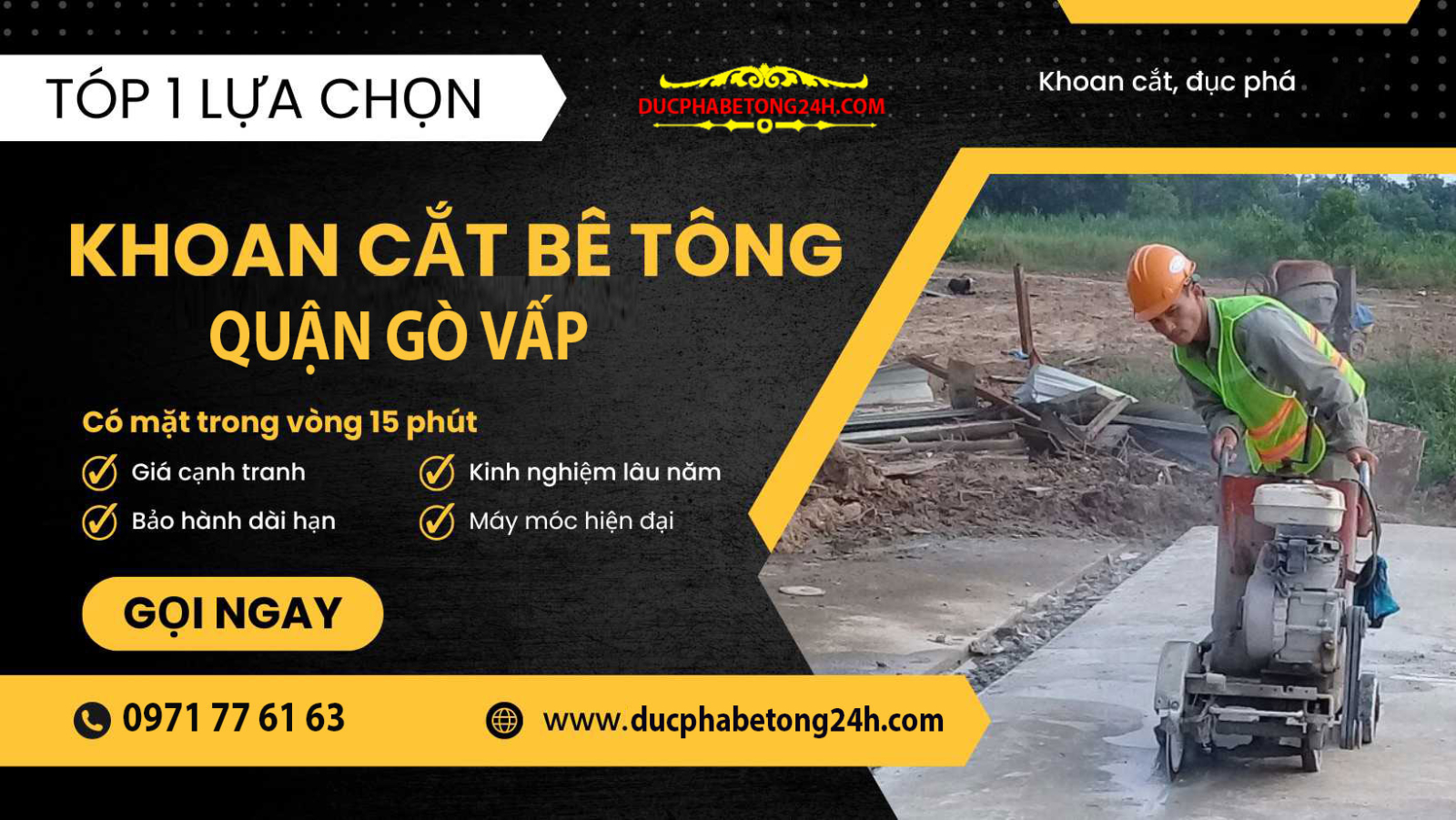 Dịch vụ khoan cắt bê tông Gò Vấp uy tín, máy móc hiện đại, thi công gọn gàng